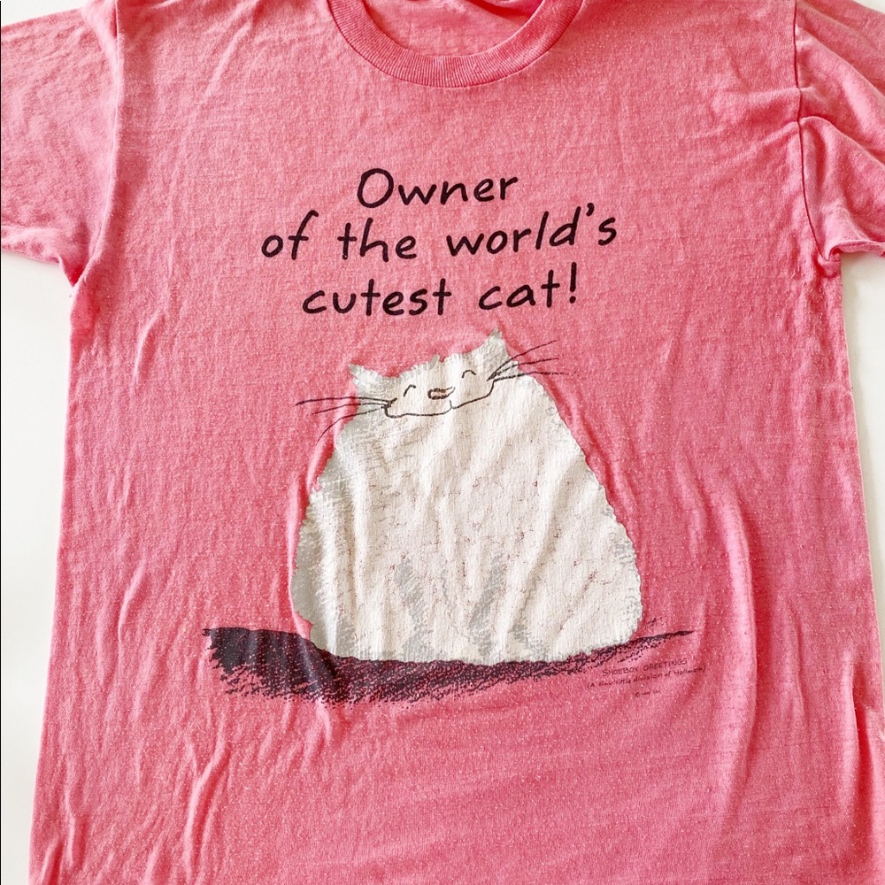 Vintage paper thin cat shirt pink medium large